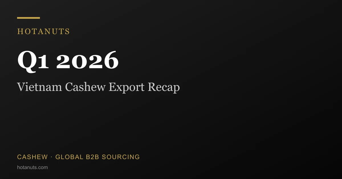 Xuất khẩu hạt điều Việt Nam Q1/2026: Khởi đầu mạnh, mục tiêu cả năm bị hạ, và ba áp lực cấu trúc
